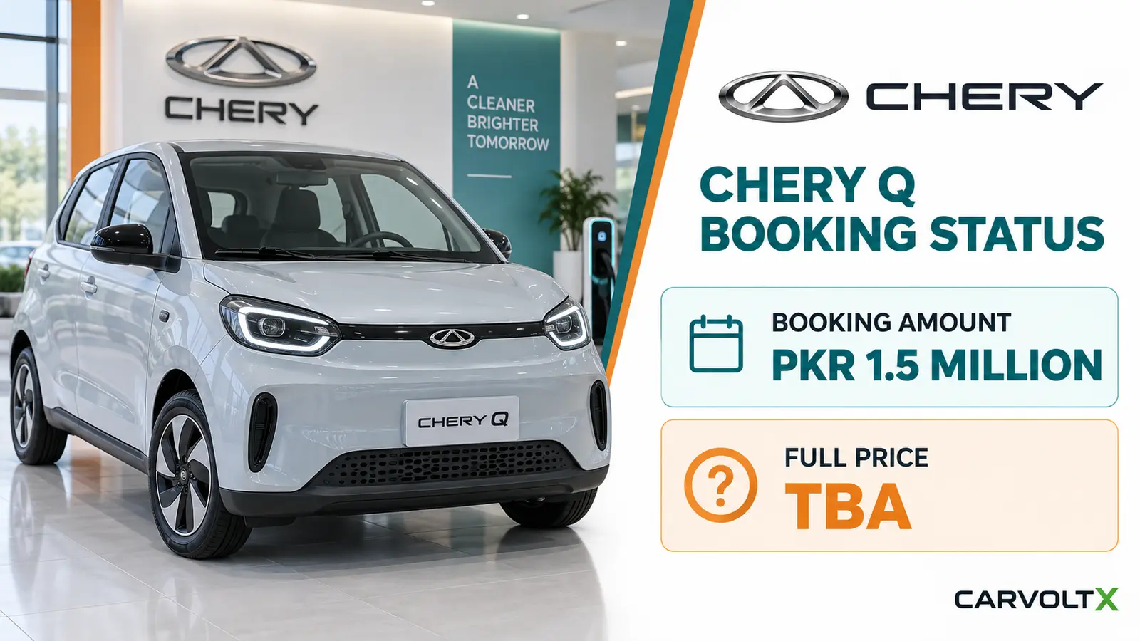 Chery Q booking amount and full-price status for Pakistan.