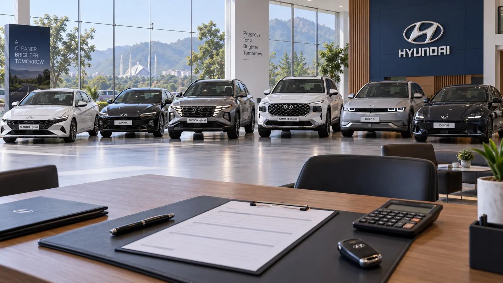 Hyundai Easy Own lineup including hybrid SUVs and IONIQ models in Pakistan.